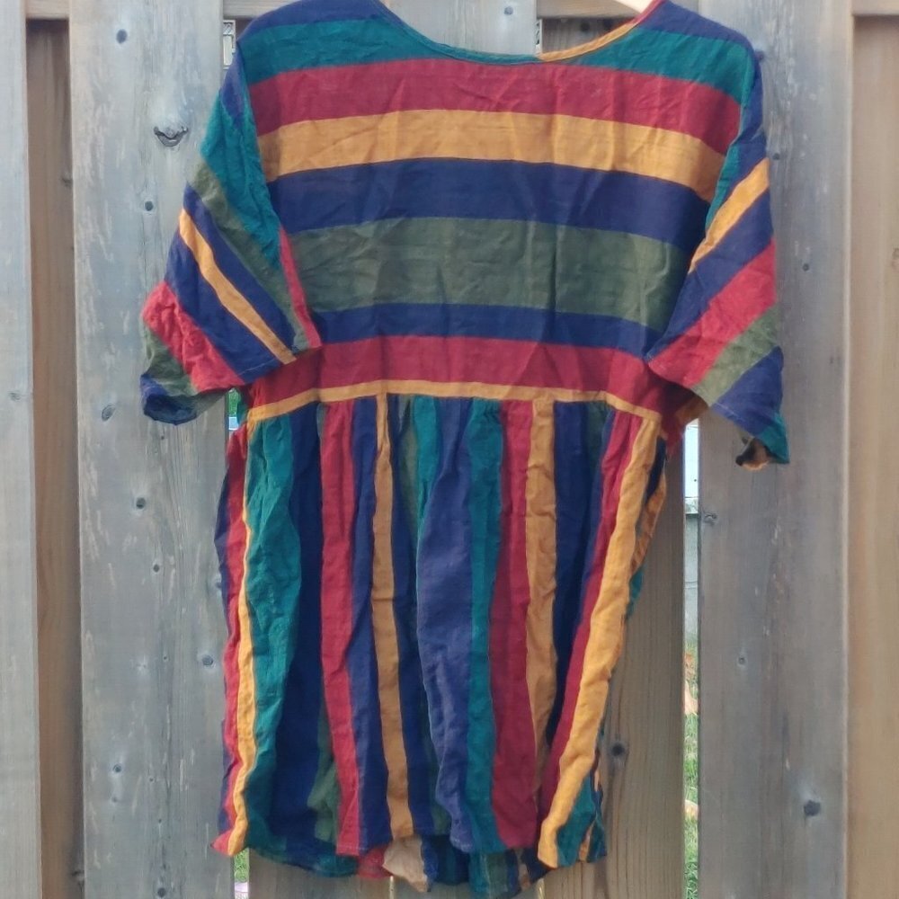 SHEIN Mulvari Multi-Stripe Tunic DressShort Sleeve Shirt Women's 1XL